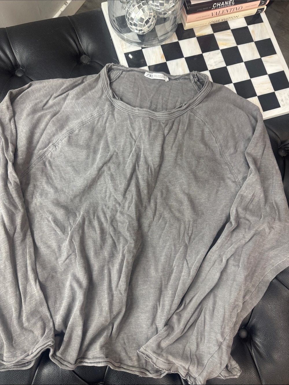 zara raw edge washed grey long sleeve
